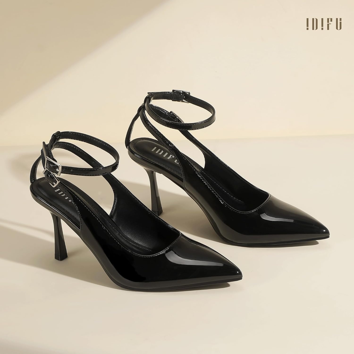 image:imageIDIFU Slingback Heels for Women Pumps Closed Toe High Stiletto Heels Pointed Toe Ankle Strap Dress Shoes Wedding Prom Bridal Party Work Fashion Sexy Comfortable PumpsBlack Pat