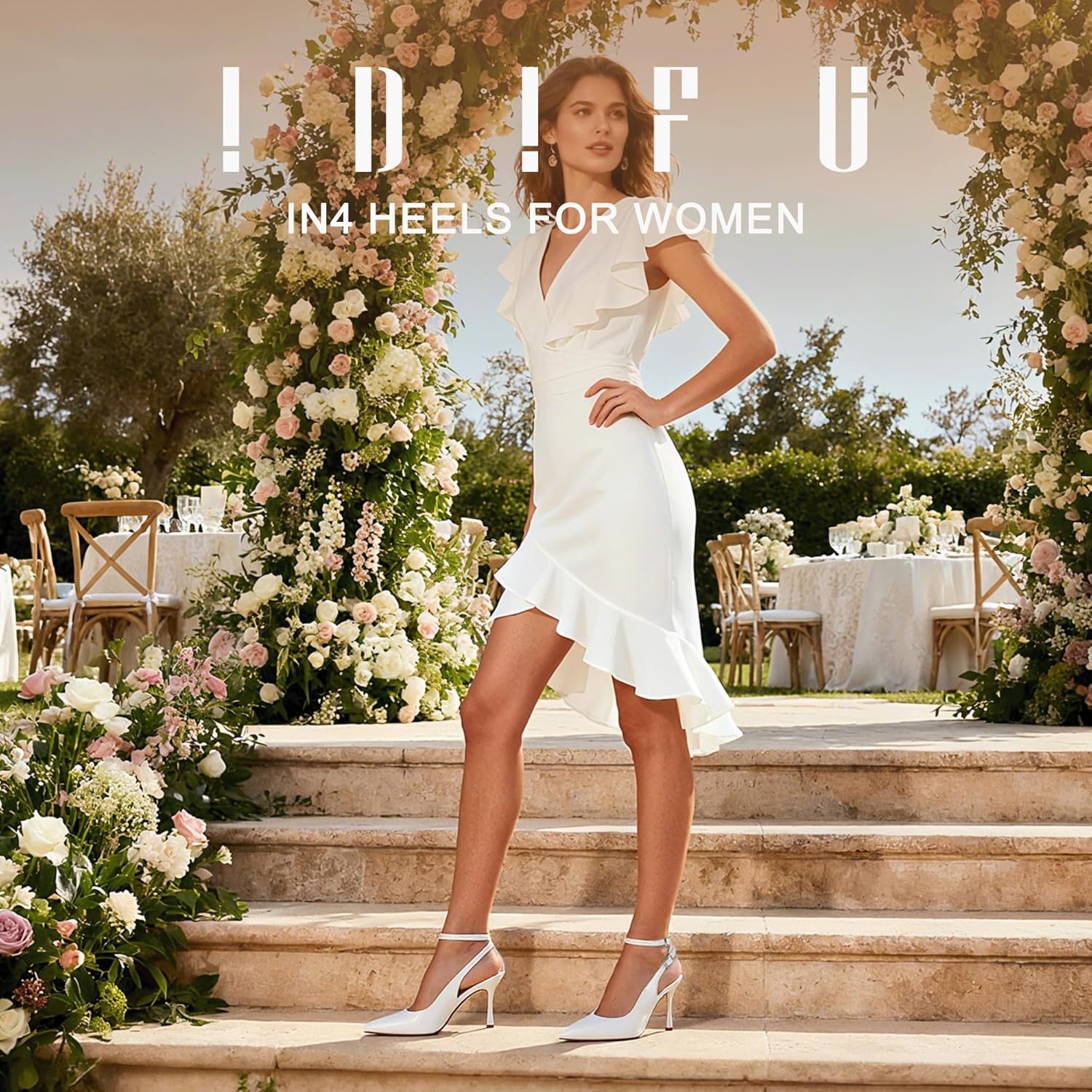 image:imageIDIFU Slingback Heels for Women Pumps Closed Toe High Stiletto Heels Pointed Toe Ankle Strap Dress Shoes Wedding Prom Bridal Party Work Fashion Sexy Comfortable PumpsWhite Pu