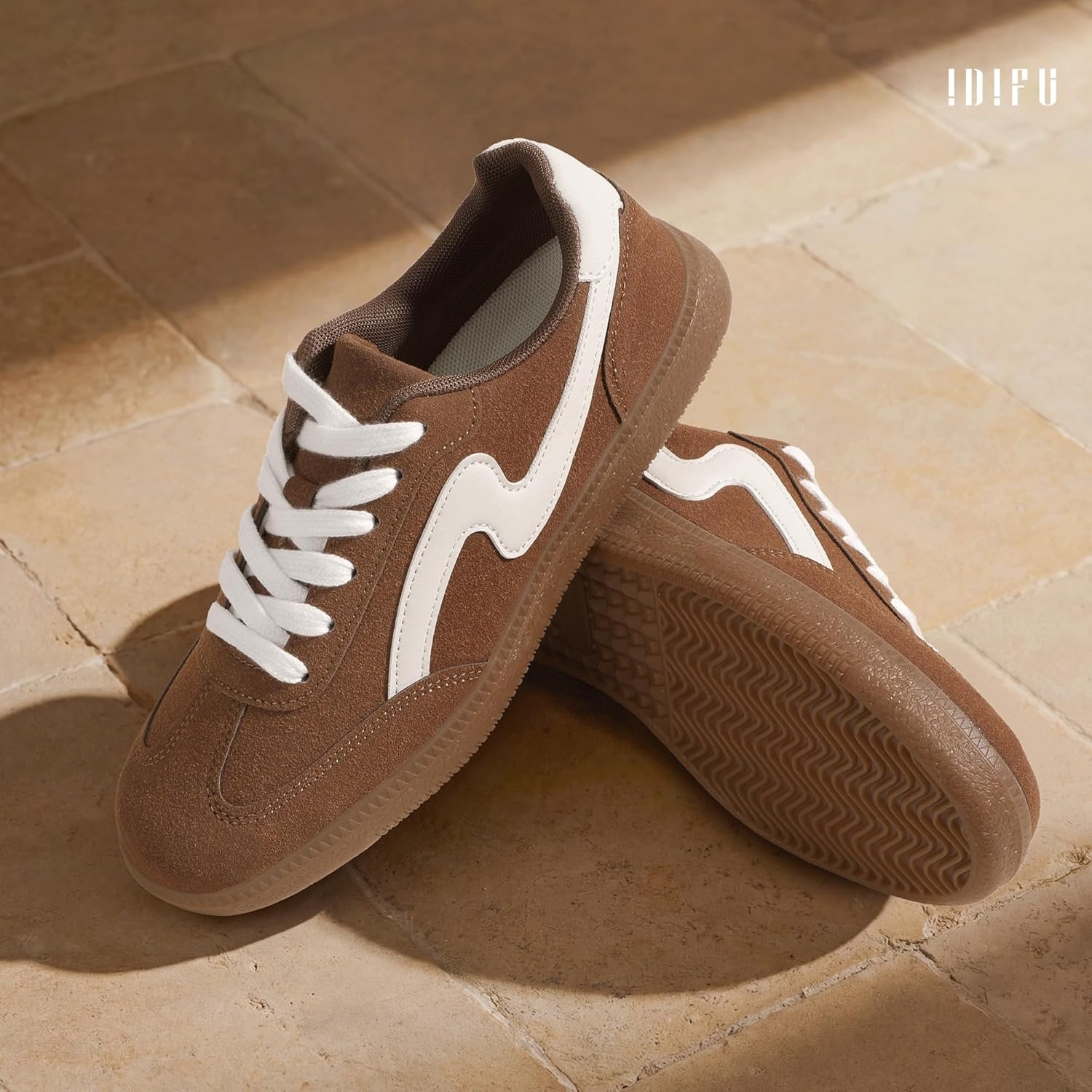 image:imageIDIFU Womens Fashion Sneakers Comfortable Cute Casual Tennis Shoes Non Slip Memory Foam Lightweight Trendy Retro SneakersBrown2