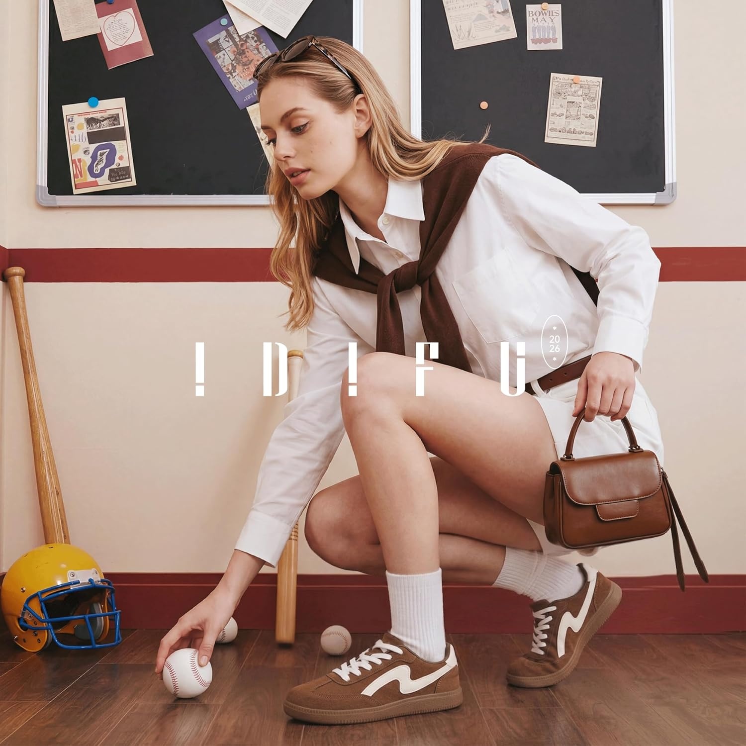 image:imageIDIFU Womens Fashion Sneakers Comfortable Cute Casual Tennis Shoes Non Slip Memory Foam Lightweight Trendy Retro SneakersBrown2