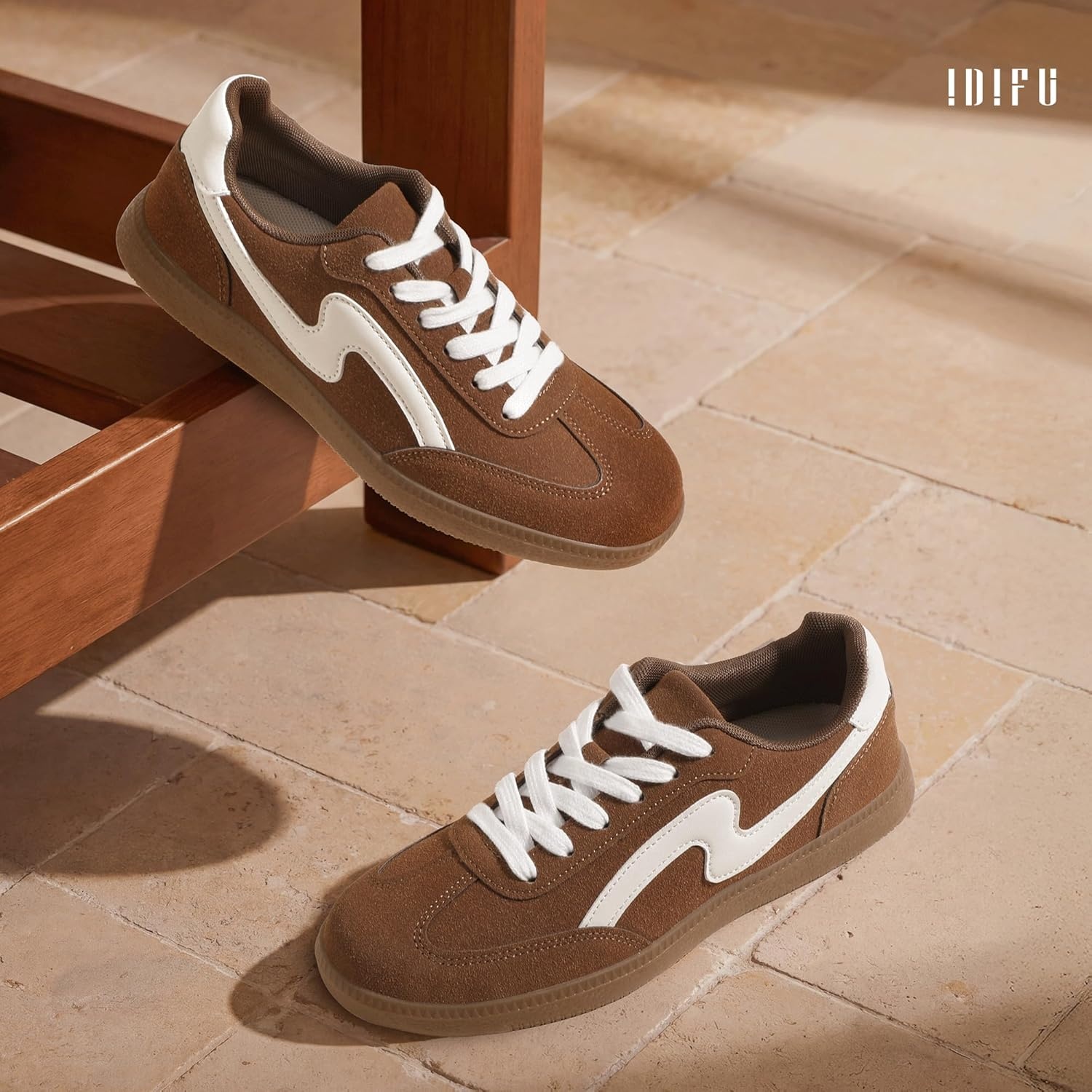 image:imageIDIFU Womens Fashion Sneakers Comfortable Cute Casual Tennis Shoes Non Slip Memory Foam Lightweight Trendy Retro SneakersBrown2