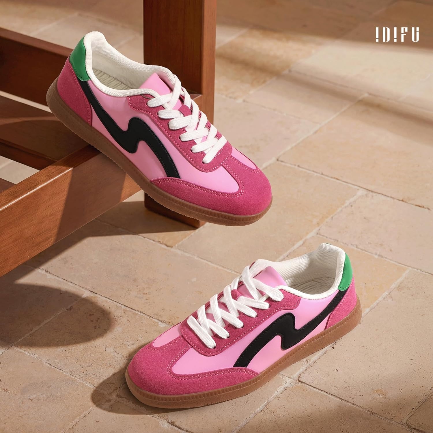image:imageIDIFU Womens Fashion Sneakers Comfortable Cute Casual Tennis Shoes Non Slip Memory Foam Lightweight Trendy Retro SneakersHotpink