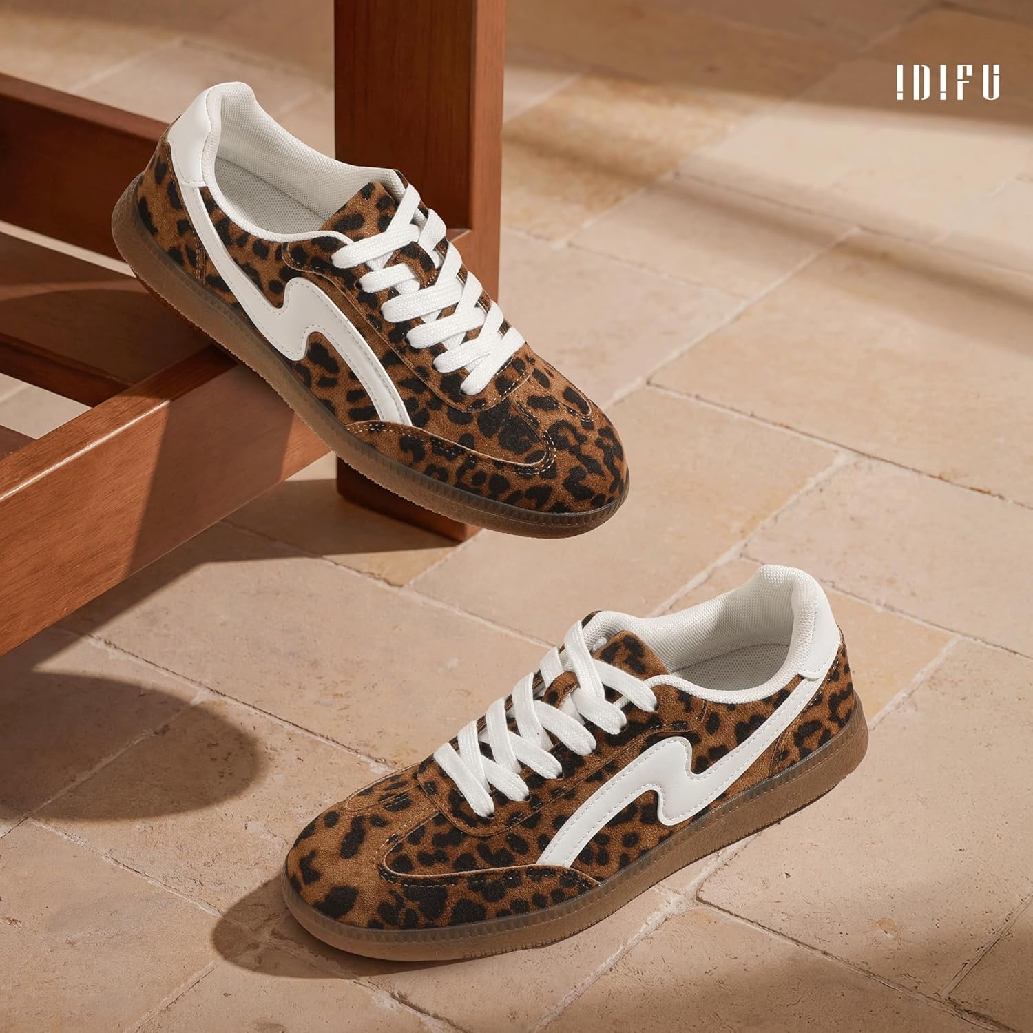 image:imageIDIFU Womens Fashion Sneakers Comfortable Cute Casual Tennis Shoes Non Slip Memory Foam Lightweight Trendy Retro SneakersLeopard