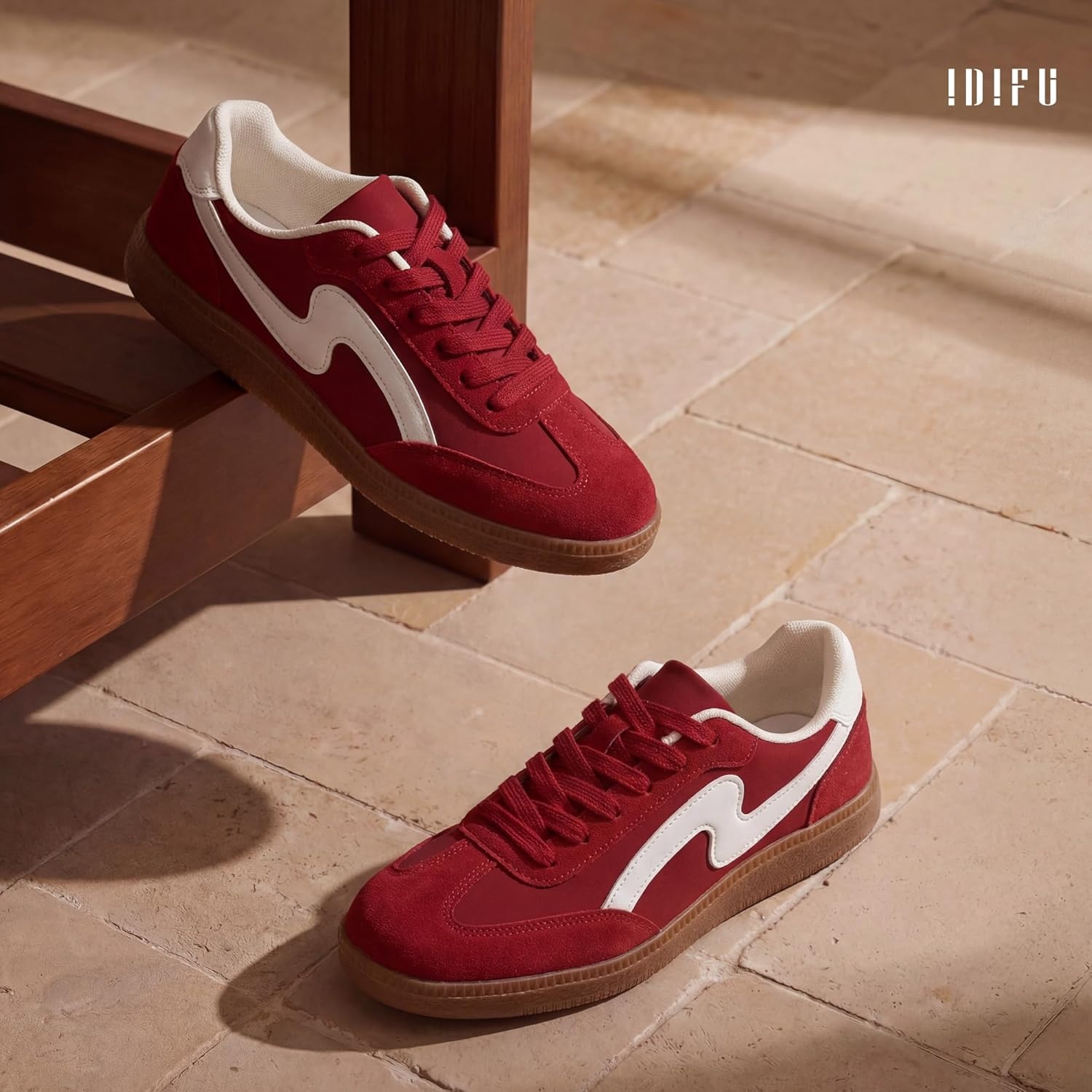 image:imageIDIFU Womens Fashion Sneakers Comfortable Cute Casual Tennis Shoes Non Slip Memory Foam Lightweight Trendy Retro SneakersRed