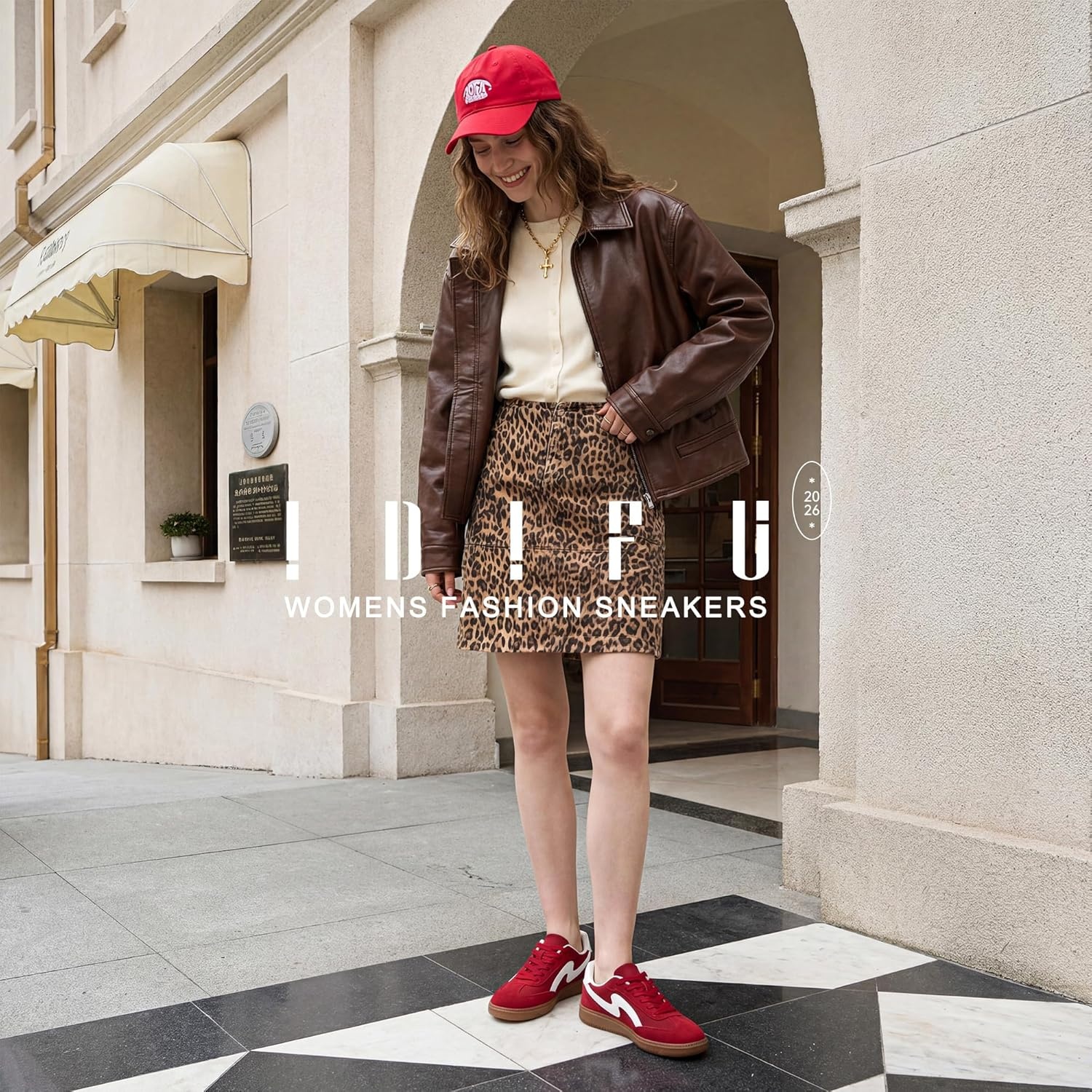 image:imageIDIFU Womens Fashion Sneakers Comfortable Cute Casual Tennis Shoes Non Slip Memory Foam Lightweight Trendy Retro SneakersRed