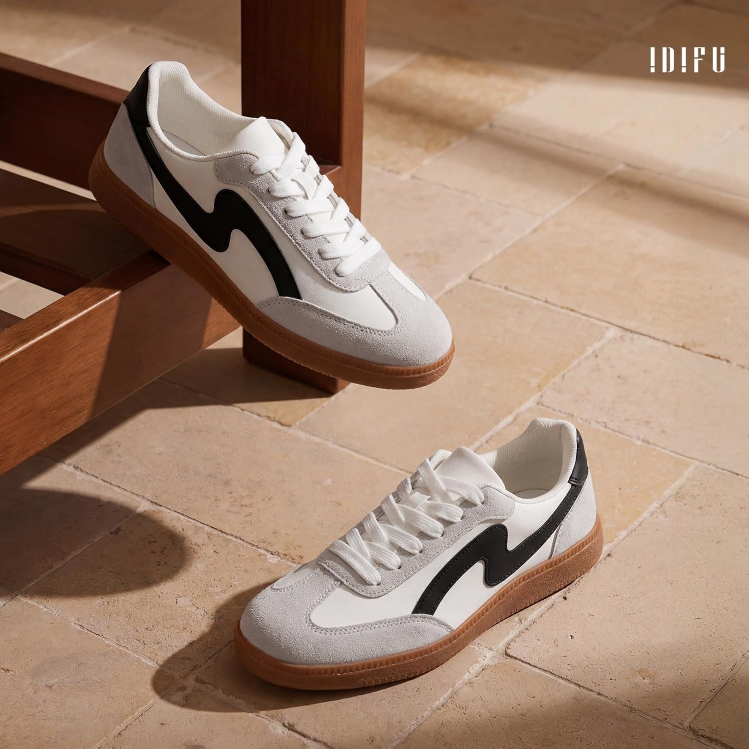 image:imageIDIFU Womens Fashion Sneakers Comfortable Cute Casual Tennis Shoes Non Slip Memory Foam Lightweight Trendy Retro SneakersWhite