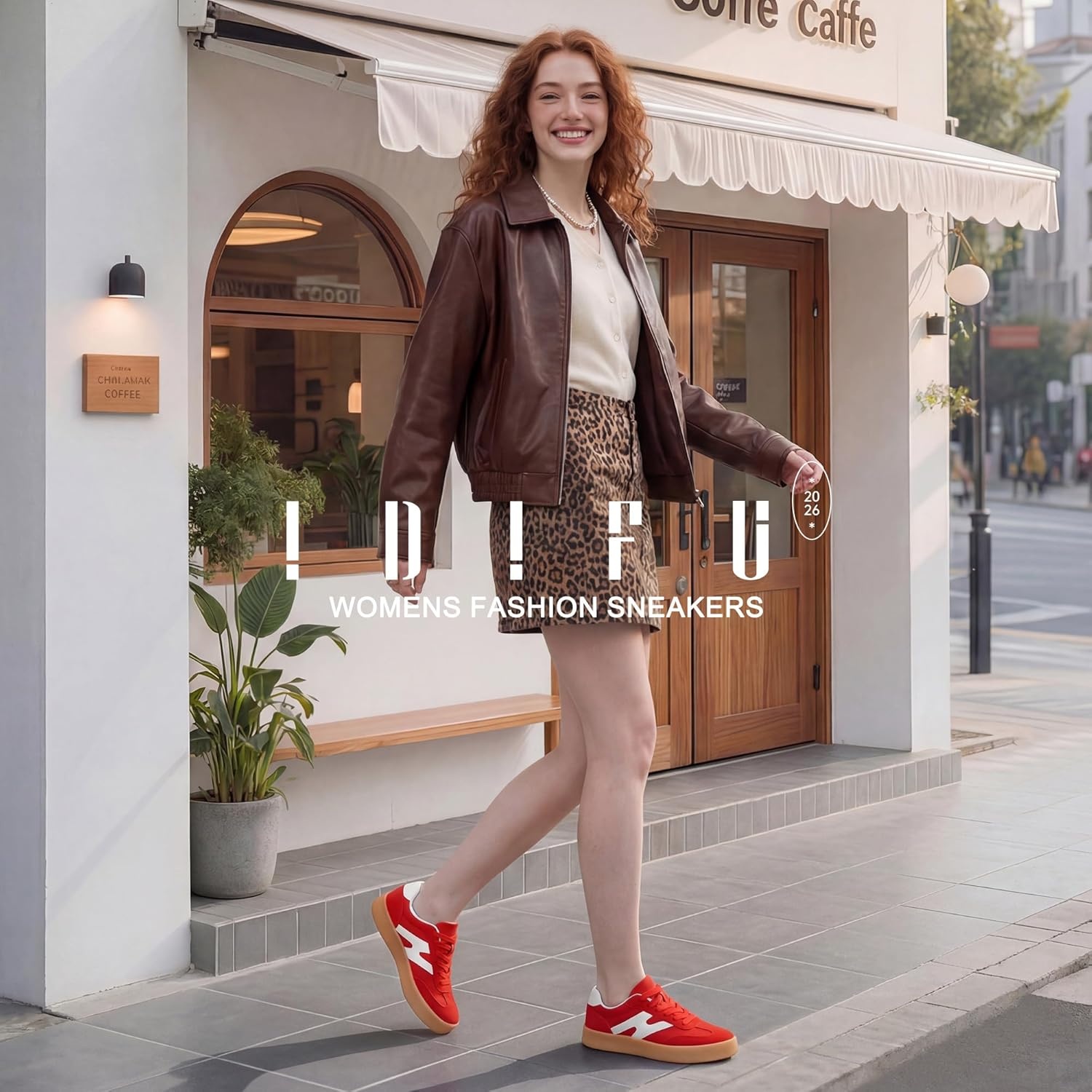 image:imageIDIFU Womens Fashion Sneakers Trendy Comfortable Cute Laceup Shoes Tennis Work Ladies Shoes Casual Classic Retro Non Slip Lightweight SneakersRed Pu