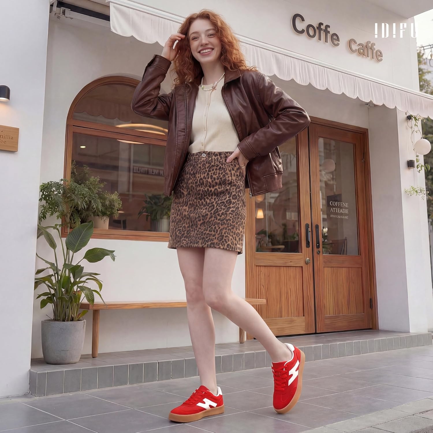 image:imageIDIFU Womens Fashion Sneakers Trendy Comfortable Cute Laceup Shoes Tennis Work Ladies Shoes Casual Classic Retro Non Slip Lightweight SneakersRed Pu