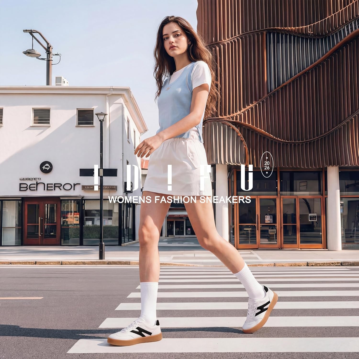 image:imageIDIFU Womens Fashion Sneakers Trendy Comfortable Cute Laceup Shoes Tennis Work Ladies Shoes Casual Classic Retro Non Slip Lightweight SneakersWhite Pu