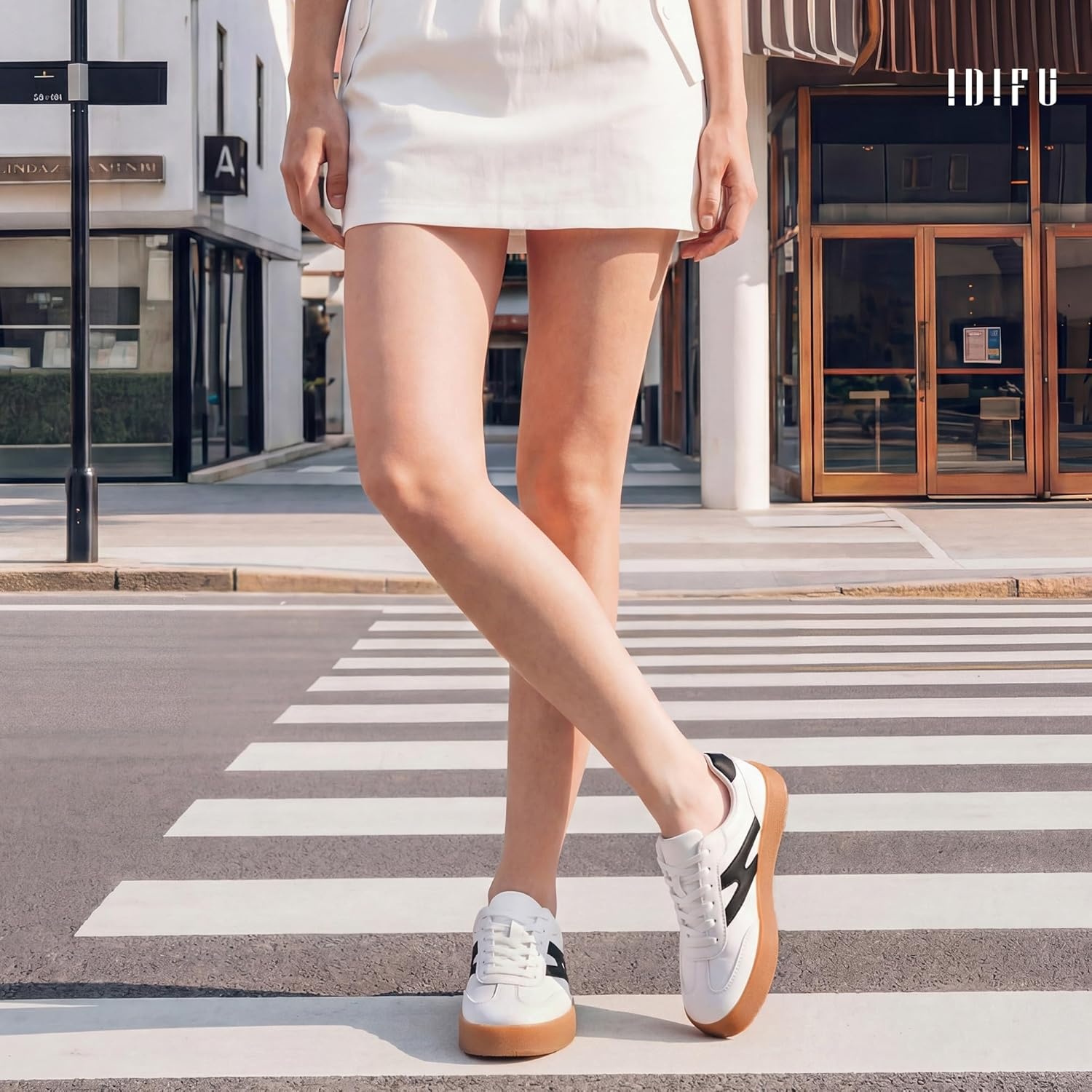 image:imageIDIFU Womens Fashion Sneakers Trendy Comfortable Cute Laceup Shoes Tennis Work Ladies Shoes Casual Classic Retro Non Slip Lightweight SneakersWhite Pu