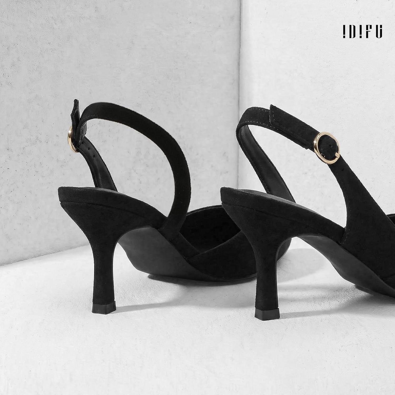 image:imageIDIFU Womens Slingback Kitten Heels Low DOrsay Pumps Closed Pointed Toe Shoes Comfy Dress Wedding Party Evening Bridal 3 Inch HeelsBlack Suede