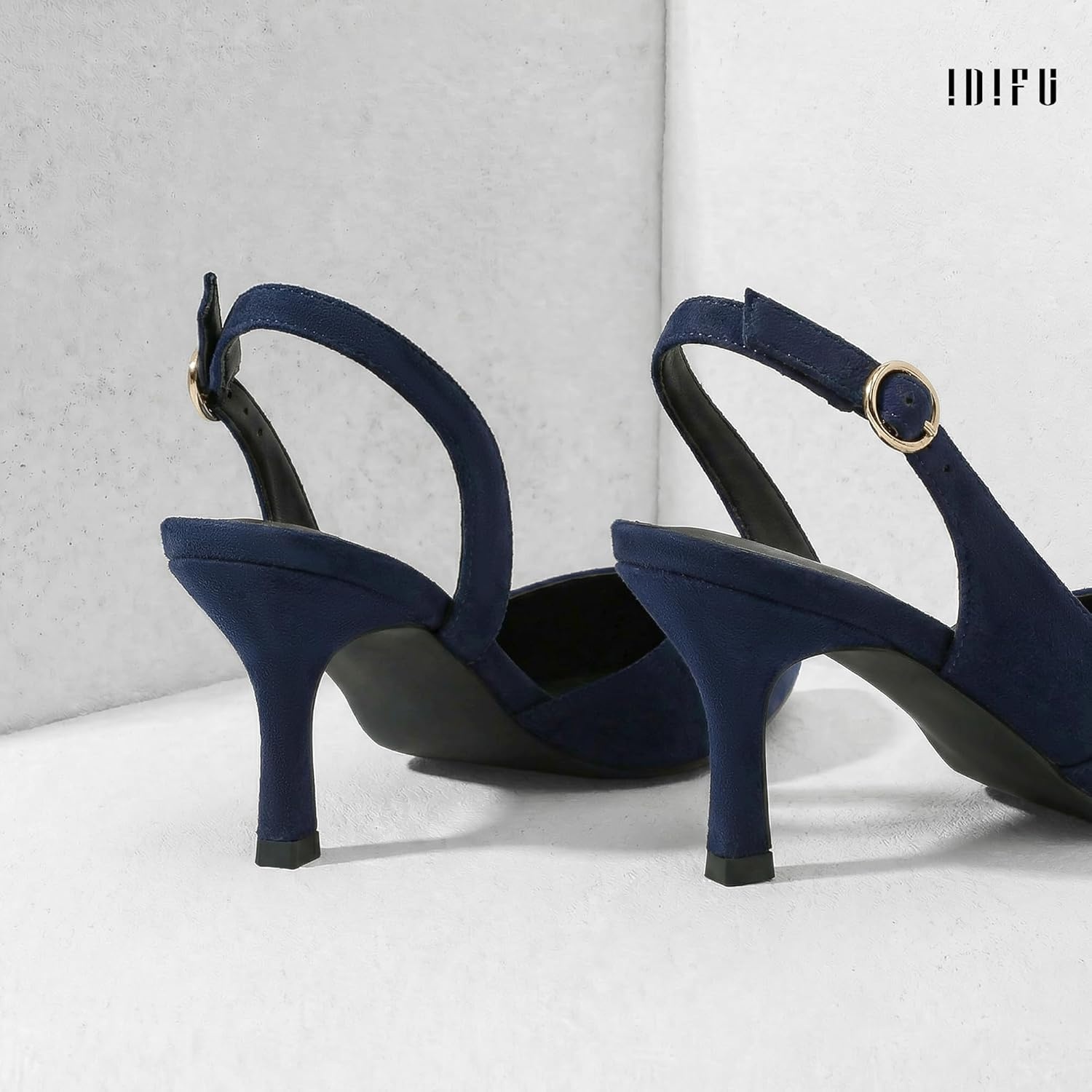 image:imageIDIFU Womens Slingback Kitten Heels Low DOrsay Pumps Closed Pointed Toe Shoes Comfy Dress Wedding Party Evening Bridal 3 Inch HeelsNavy Suede