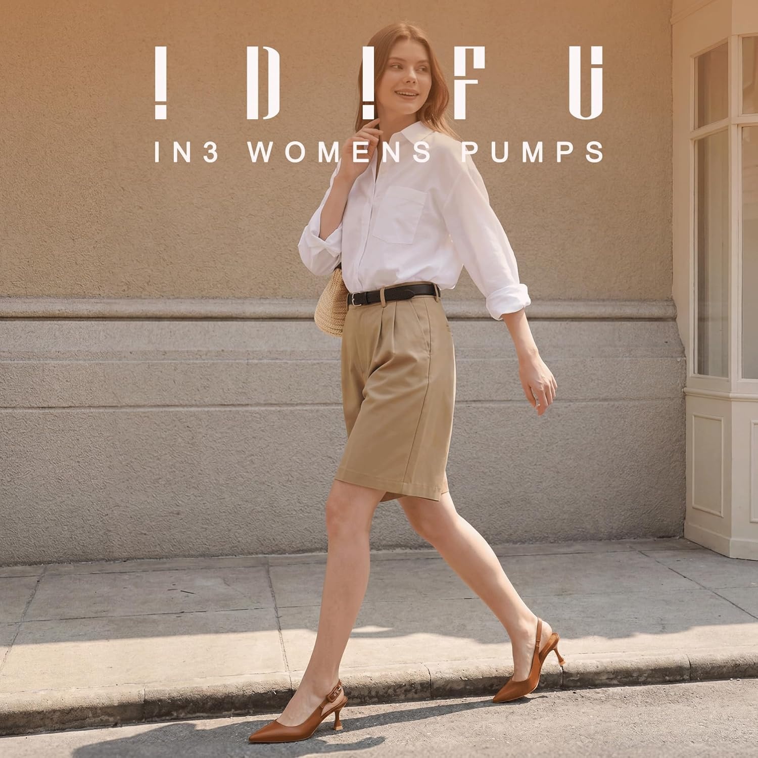 image:imageIDIFU Womens Slingback Kitten Heels Pointed Closed Toe Heeled Pumps Stiletto Low Heel Dress Pumps Shoes Buckle Strap Comfort Bridal Wedding Work Party Prom Formal HeelsBrown Pu