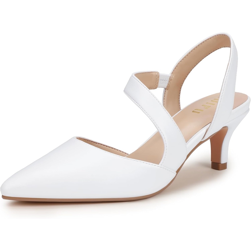 image:imageIDIFU IN2 Kitten Closed Toe Heels Slingback Low Short Pointed Pumps Small Comfortable Work Dress Shoes for Women Wedding Prom Graduation Heel Formal Cute Ladies Pumps ShoesWhite Pu