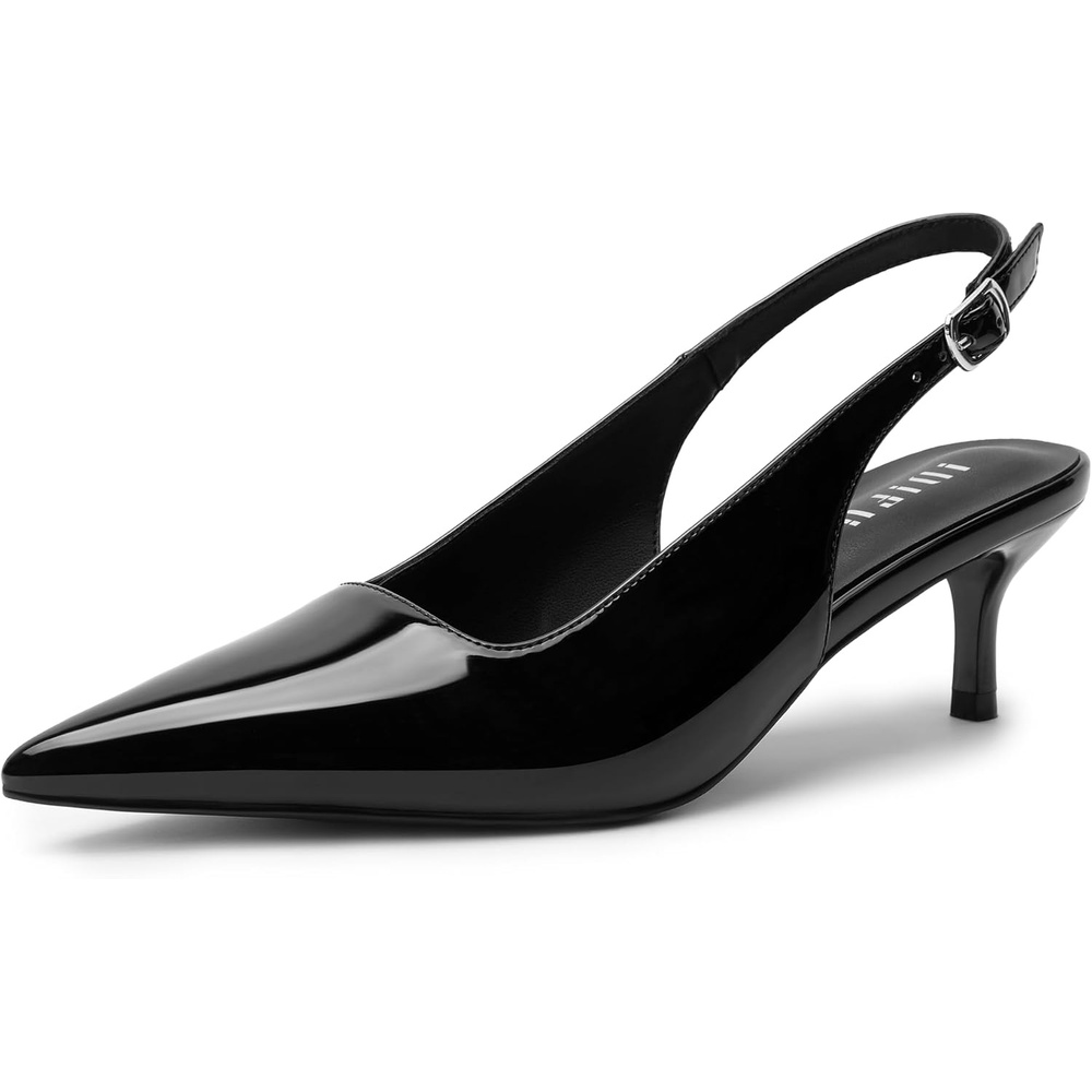 image:imageIDIFU IN2 Kitten Heels Slingback Dress Shoes for Women Low Closed Pointed Toe Small Heels Ladies Brides Dressy Wedding Formal Office Party Evening Prom Comfortable Classy Trendy Cute Pumps ShoesBlack Pat