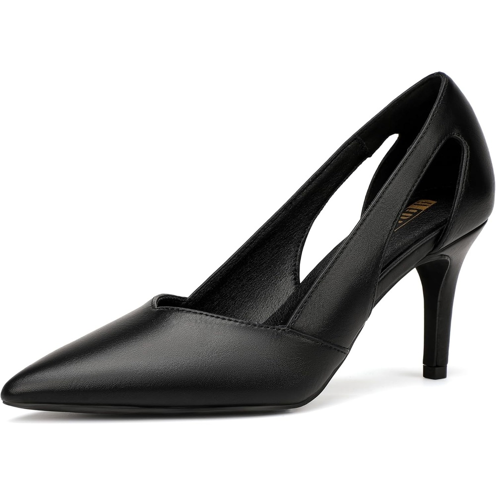 image:imageIDIFU IN3 Closed Pointed Toe Heels Womens Pumps Stiletto Kitten Heel Comfortable Cut Out Dress Shoes for Women Wedding Bridal Prom Office Casual Fashion Cute Classic Pumps ShoesBlack Pu