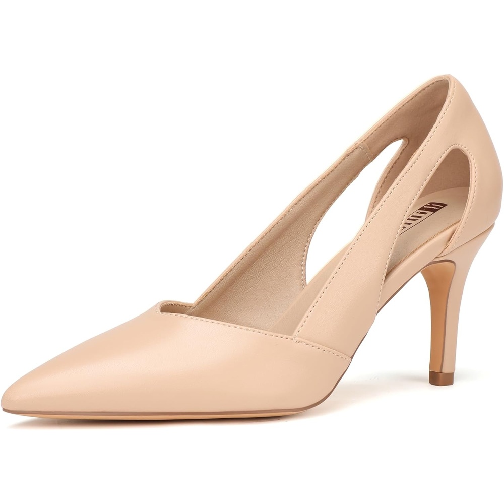image:imageIDIFU IN3 Closed Pointed Toe Heels Womens Pumps Stiletto Kitten Heel Comfortable Cut Out Dress Shoes for Women Wedding Bridal Prom Office Casual Fashion Cute Classic Pumps ShoesNude Pu