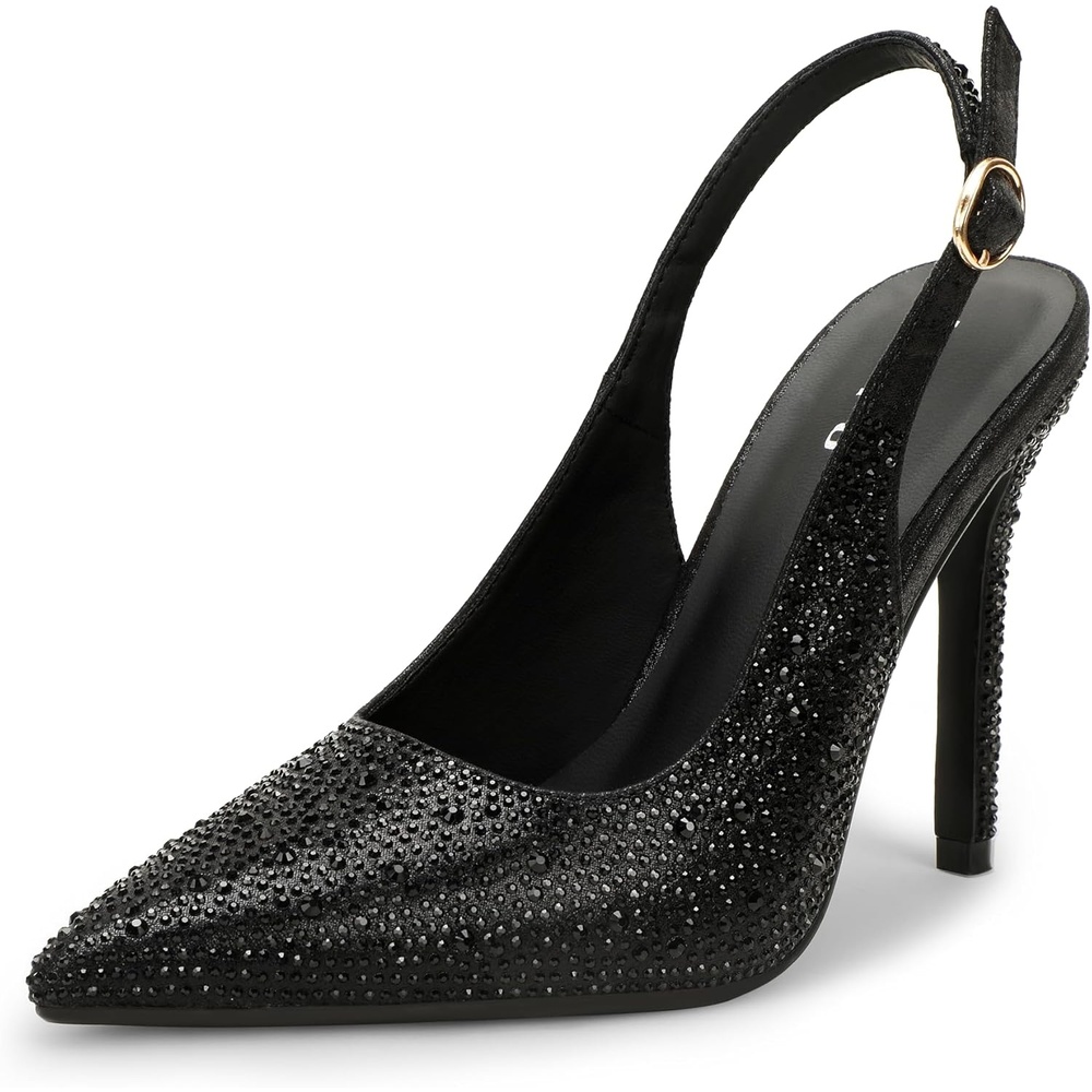 image:imageIDIFU IN4 Sparkly Rhinestone Slingback Heels for Women Pumps Closed Pointed Toe Stiletto High Heels Dress Shoes for Women Sexy Wedding Bridal Prom Office Work Pumps ShoesBlack Rhinestone