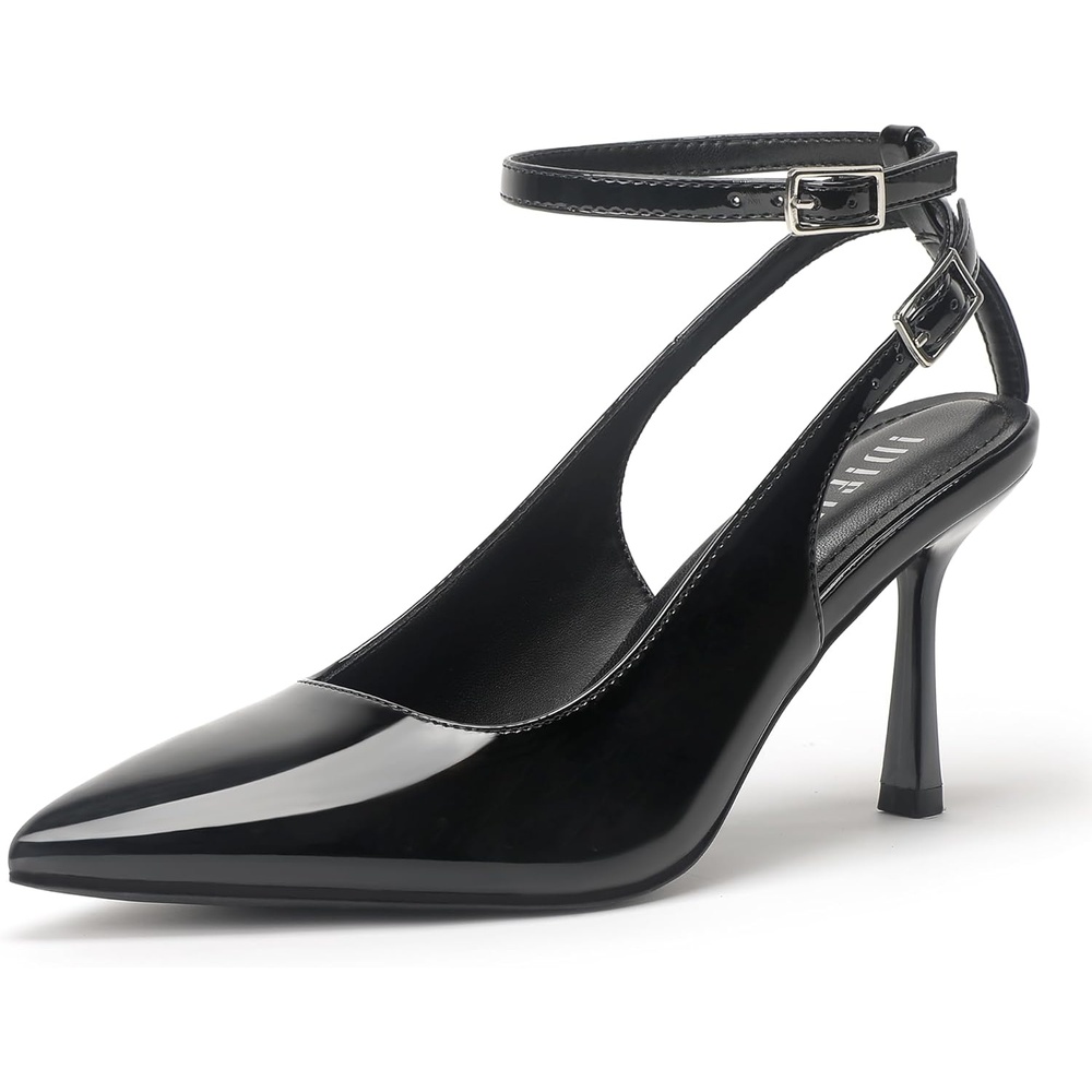 image:imageIDIFU Slingback Heels for Women Pumps Closed Toe High Stiletto Heels Pointed Toe Ankle Strap Dress Shoes Wedding Prom Bridal Party Work Fashion Sexy Comfortable PumpsBlack Pat