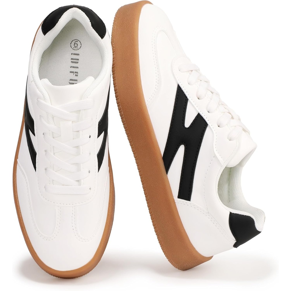 image:imageIDIFU Womens Fashion Sneakers Trendy Comfortable Cute Laceup Shoes Tennis Work Ladies Shoes Casual Classic Retro Non Slip Lightweight SneakersWhite Pu