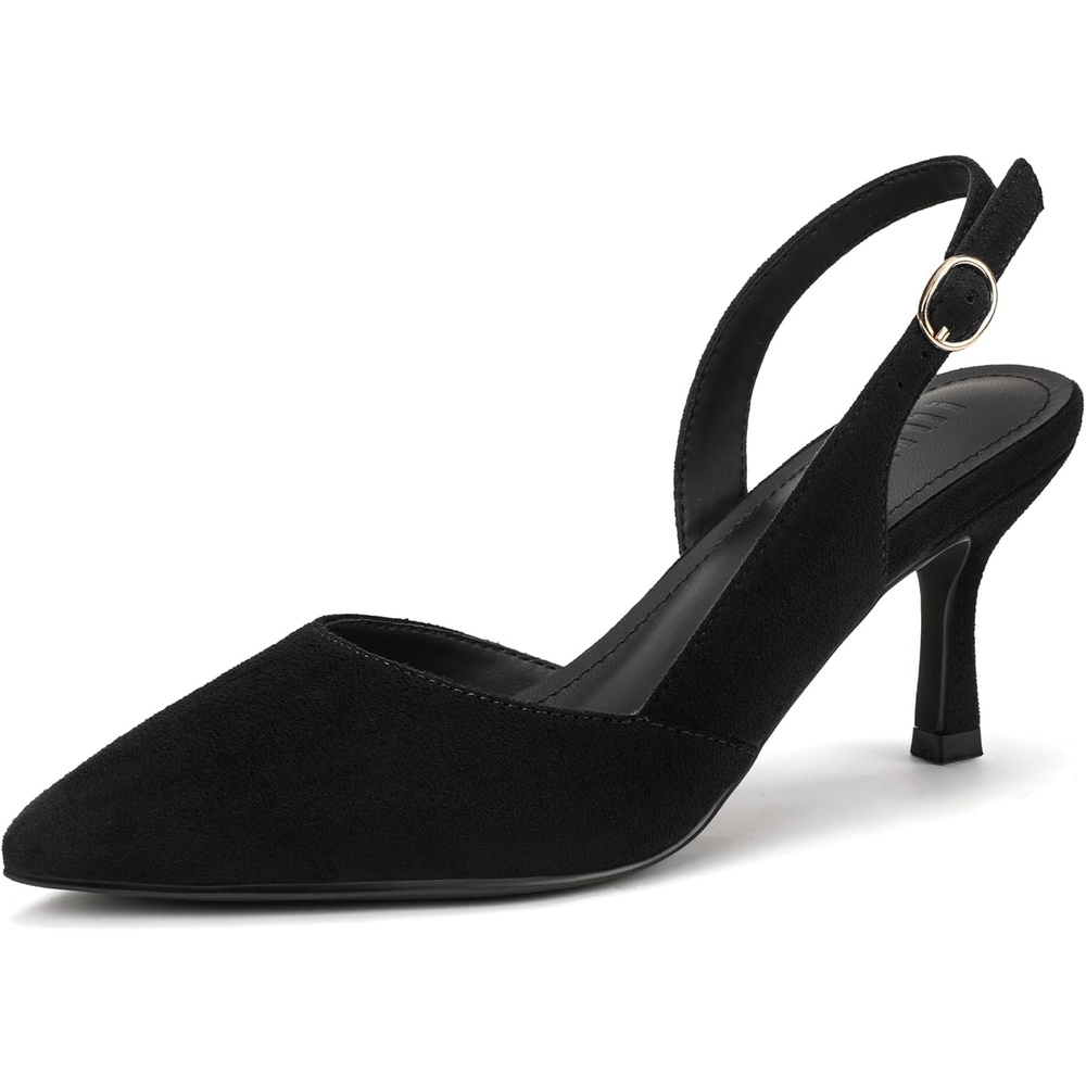 image:imageIDIFU Womens Slingback Kitten Heels Low DOrsay Pumps Closed Pointed Toe Shoes Comfy Dress Wedding Party Evening Bridal 3 Inch HeelsBlack Suede