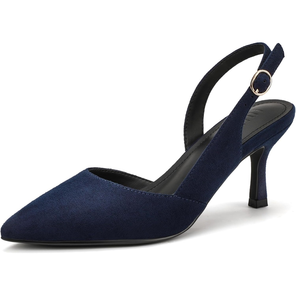 image:imageIDIFU Womens Slingback Kitten Heels Low DOrsay Pumps Closed Pointed Toe Shoes Comfy Dress Wedding Party Evening Bridal 3 Inch HeelsNavy Suede