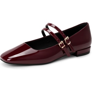 image:imageIDIFU Ballet Flats Square Toe Mary Jane Flat Shoes for Women Double Strap Closed Toe Ballerina Flat Dress Shoes Comfortable Casual Formal Work Office Business Cute Fashion Dressy FlatsRed Pat