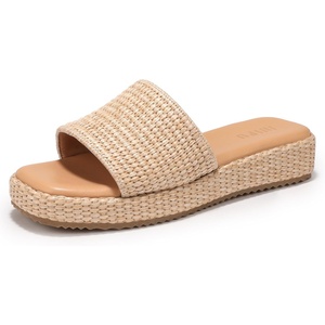 image:imageIDIFU IN2 Platform Espadrille Sandals Raffia Slip on Low Wedges Slides for Women Summer Beach Straw Vacation Comfortable Cute Casual Square Open Toe SandalsNatural