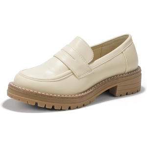 image:imageIDIFU IN2 Womens Platform Loafers Chunky Penny Heeled Loafer Lug Sole Slip On Closed Toe Dress Shoes for Women Dressy Comfortable Work Office Business Casual Loafers ShoesBeige Pu