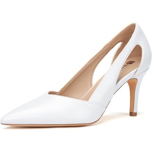 image:imageIDIFU IN3 Closed Pointed Toe Heels Womens Pumps Stiletto Kitten Heel Comfortable Cut Out Dress Shoes for Women Wedding Bridal Prom Office Casual Fashion Cute Classic Pumps ShoesWhite Pu