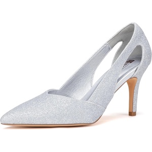 image:imageIDIFU IN3 Closed Pointed Toe Heels Womens Pumps Stiletto Kitten Heel Comfortable Cut Out Dress Shoes for Women Wedding Bridal Prom Office Casual Fashion Cute Classic Pumps ShoesSilver Shiny