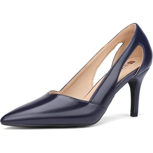 image:imageIDIFU IN3 Closed Pointed Toe Heels Womens Pumps Stiletto Kitten Heel Comfortable Cut Out Dress Shoes for Women Wedding Bridal Prom Office Casual Fashion Cute Classic Pumps ShoesNavy Blue Pu