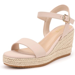 image:imageIDIFU IN3 Wedge Sandals for Women Espadrille Platform Round Open Toe Dressy Mid High Heeled Wedges with Adjustable Ankle Strap Comfortable Casual Vacation Holiday Beach Summer Dress Wedges ShoesNude Nubuck