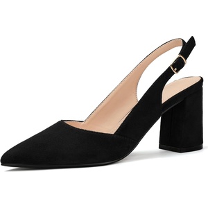 image:imageIDIFU IN3 Womens Slingback Heels Closed Pointed Toe Chunky Low Heel Dress Pumps Comfort Bridal Wedding Party Prom Work Office Business Pumps ShoesBlack Suede