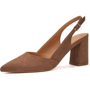 image:imageIDIFU IN3 Womens Slingback Heels Closed Pointed Toe Chunky Low Heel Dress Pumps Comfort Bridal Wedding Party Prom Work Office Business Pumps ShoesBrown Suede