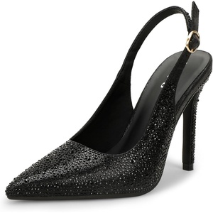 image:imageIDIFU IN4 Sparkly Rhinestone Slingback Heels for Women Pumps Closed Pointed Toe Stiletto High Heels Dress Shoes for Women Sexy Wedding Bridal Prom Office Work Pumps ShoesBlack Rhinestone