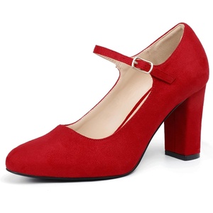 image:imageIDIFU IN4 Womens Pumps Mary Jane Dress Shoes for Women Closed Toe Heels High Chunky Block Heels Dressy Wedding Bride Prom Graduation Business Heels Comfortable Formal Vintage Round Toe Pumps ShoesRed Suede