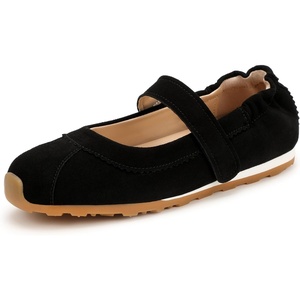 image:imageIDIFU Mary Jane Sneakers for Women Fashion Ankle Strap Ballet Flats with Adjustable Hook and Loop Comfortable Cute Closed Round Toe Slip On Dressy Walking Dress Shoes Office Travel Everyday SneakersBlack Nubuck