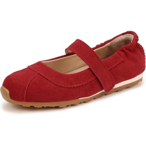 image:imageIDIFU Mary Jane Sneakers for Women Fashion Ankle Strap Ballet Flats with Adjustable Hook and Loop Comfortable Cute Closed Round Toe Slip On Dressy Walking Dress Shoes Office Travel Everyday SneakersRed Nubuck