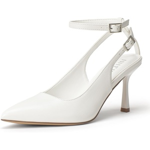 image:imageIDIFU Slingback Heels for Women Pumps Closed Toe High Stiletto Heels Pointed Toe Ankle Strap Dress Shoes Wedding Prom Bridal Party Work Fashion Sexy Comfortable PumpsWhite Pu