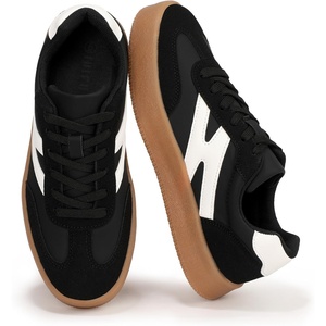 image:imageIDIFU Womens Fashion Sneakers Trendy Comfortable Cute Laceup Shoes Tennis Work Ladies Shoes Casual Classic Retro Non Slip Lightweight SneakersBlack Pu