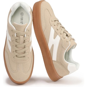 image:imageIDIFU Womens Fashion Sneakers Trendy Comfortable Cute Laceup Shoes Tennis Work Ladies Shoes Casual Classic Retro Non Slip Lightweight SneakersNude Suede