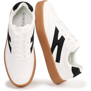 image:imageIDIFU Womens Fashion Sneakers Trendy Comfortable Cute Laceup Shoes Tennis Work Ladies Shoes Casual Classic Retro Non Slip Lightweight SneakersWhite Pu