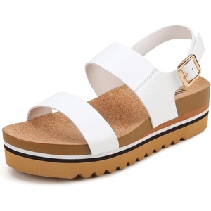 image:imageIDIFU Womens IN2 Platform Sandals Comfortable Arch Support Low Heeled Wedge Chunky Sandals Ankle Strap Flatform Footbed Summer Beach Slingback Dress Shoes for Women Ladies Cute Buckle PlatformsWhite Pu