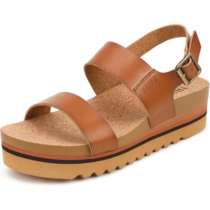 image:imageIDIFU Womens IN2 Platform Sandals Comfortable Arch Support Low Heeled Wedge Chunky Sandals Ankle Strap Flatform Footbed Summer Beach Slingback Dress Shoes for Women Ladies Cute Buckle PlatformsNatural Pu