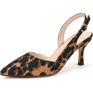 image:imageIDIFU Womens Slingback Kitten Heels Low DOrsay Pumps Closed Pointed Toe Shoes Comfy Dress Wedding Party Evening Bridal 3 Inch HeelsLeopard Suede