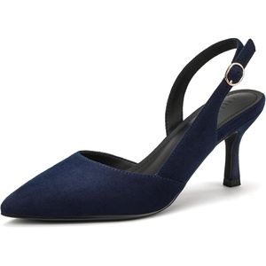 image:imageIDIFU Womens Slingback Kitten Heels Low DOrsay Pumps Closed Pointed Toe Shoes Comfy Dress Wedding Party Evening Bridal 3 Inch HeelsNavy Suede