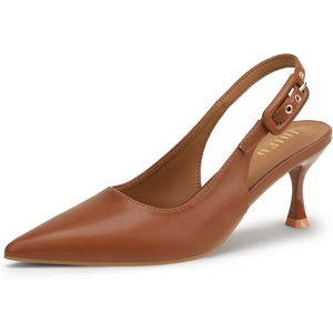 image:imageIDIFU Womens Slingback Kitten Heels Pointed Closed Toe Heeled Pumps Stiletto Low Heel Dress Pumps Shoes Buckle Strap Comfort Bridal Wedding Work Party Prom Formal HeelsBrown Pu