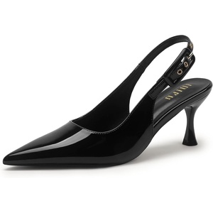 image:imageIDIFU Womens Slingback Kitten Heels Pointed Closed Toe Heeled Pumps Stiletto Low Heel Dress Pumps Shoes Buckle Strap Comfort Bridal Wedding Work Party Prom Formal HeelsBlack Patent
