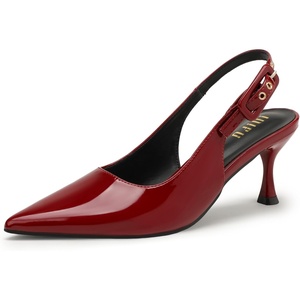 image:imageIDIFU Womens Slingback Kitten Heels Pointed Closed Toe Heeled Pumps Stiletto Low Heel Dress Pumps Shoes Buckle Strap Comfort Bridal Wedding Work Party Prom Formal HeelsBurgundy Patent